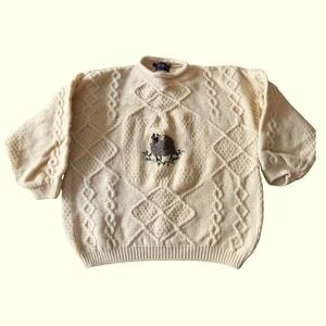 Acorn "Pure New Wool" Vintage Scottish Cable Knit Sweater Ram Sheep Women Size M